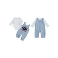 thumbnail image 2 of Rovasas Baby Boy Football Outfit Solid Long Sleeve Romper Plaid Overall Pants, 2 of 9