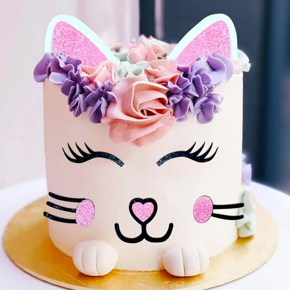 3D Cat Cake Decorations Shiny Flower Party Baking Accessories Set Creative Birthday Celebration Tools