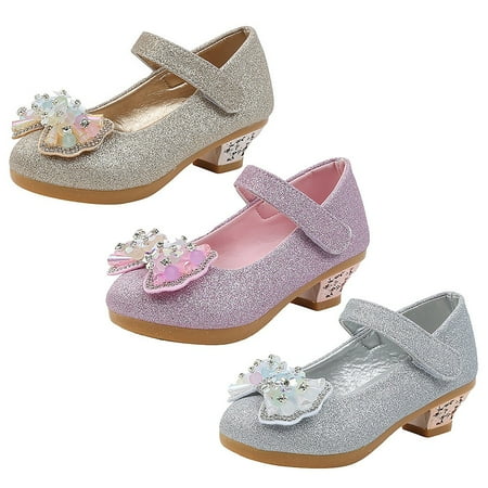 

Little Girls Princess Shoes Low Heeled Style Bow Decoration