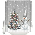 thumbnail image 3 of Polyester Fabric Grey Snowman Christmas Shower Curtain, Christmas Tree Xmas Winter Snowflake, Waterproof Bathtub Curtain Bathroom Decor Set with Hooks 36 x 72 Inches,, 3 of 6