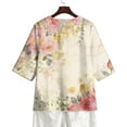 thumbnail image 4 of Women Linen Blouse Summer Linen Shirts for Women Button V Neck 3/4 Sleeve Blouse Casual Loose Basic T-Shirt Solid Tunic Tops 2026, 4 of 7