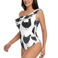 thumbnail image 3 of Yiaed Retro Rooster Print Women One Piece Swimsuits Tummy Control One Shoulder Bathing Suits Pattern Ruffle Swimwear-Large, 3 of 8
