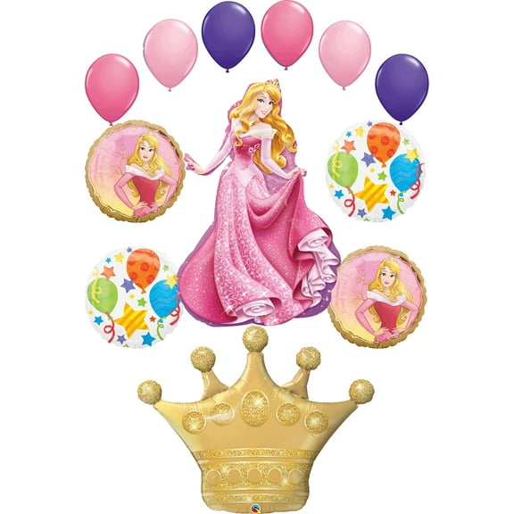 Sleeping Beauty Party Supplies Princess Crown Birthday Balloon Bouquet Decorations