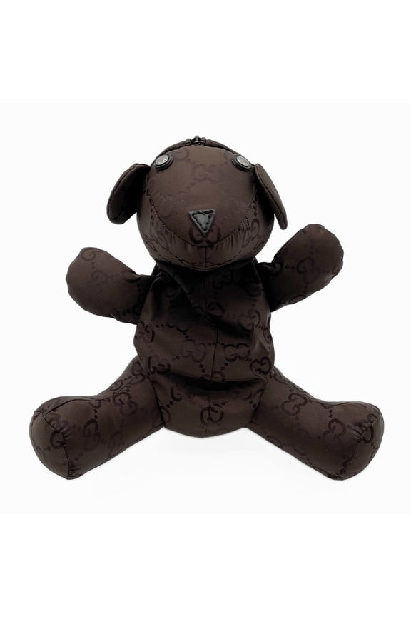 Pre-Owned GUCCI Teddy Bear Pouch, Small Item Case, GG Nylon, Brown, Women's