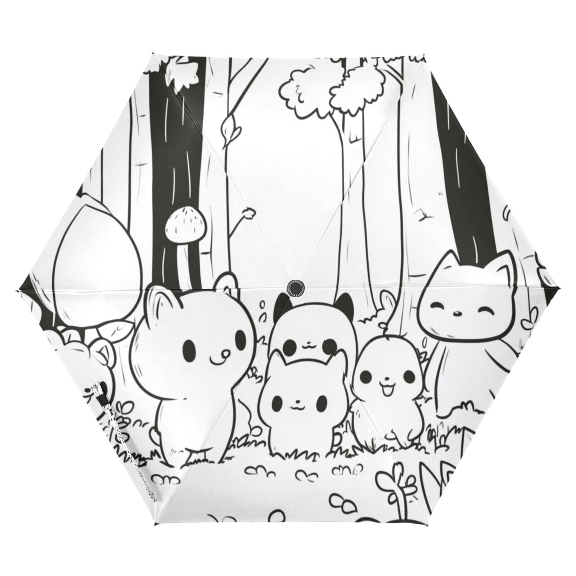 Cute Animals in Forest Compact Sun Umbrella Windproof Travel Umbrellas for Rain Strong Portable UV Protection