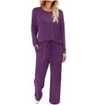 thumbnail image 3 of BXINGOHAI Lounge Sets for Women 2 Piece Outfits Airport Wide Leg Pants Matching Set Sweatsuits Purple M, 3 of 7