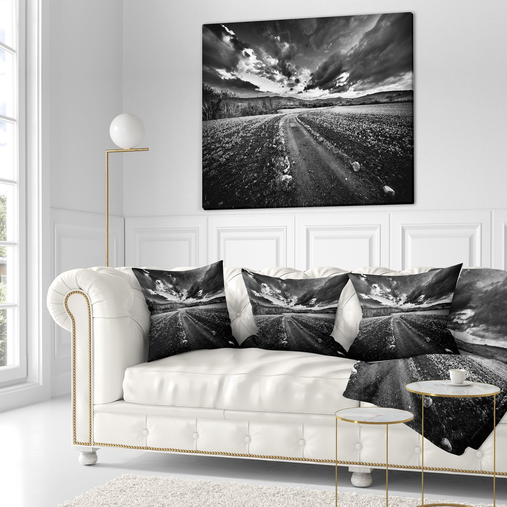 Designart Black White Landscape from Sardinia - Landscape Printed Throw Pillow - 18x18
