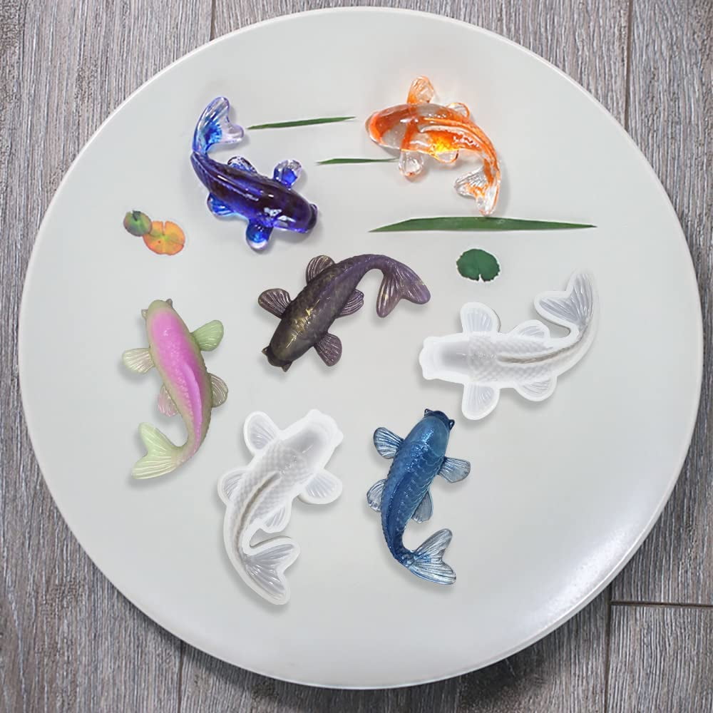 4pcs Koi Fish Silicone Resin Mold, DaKuan Carp Goldfish Decoration Epoxy Mold for DIY Making Decoration Bonsai Keychain Pendants