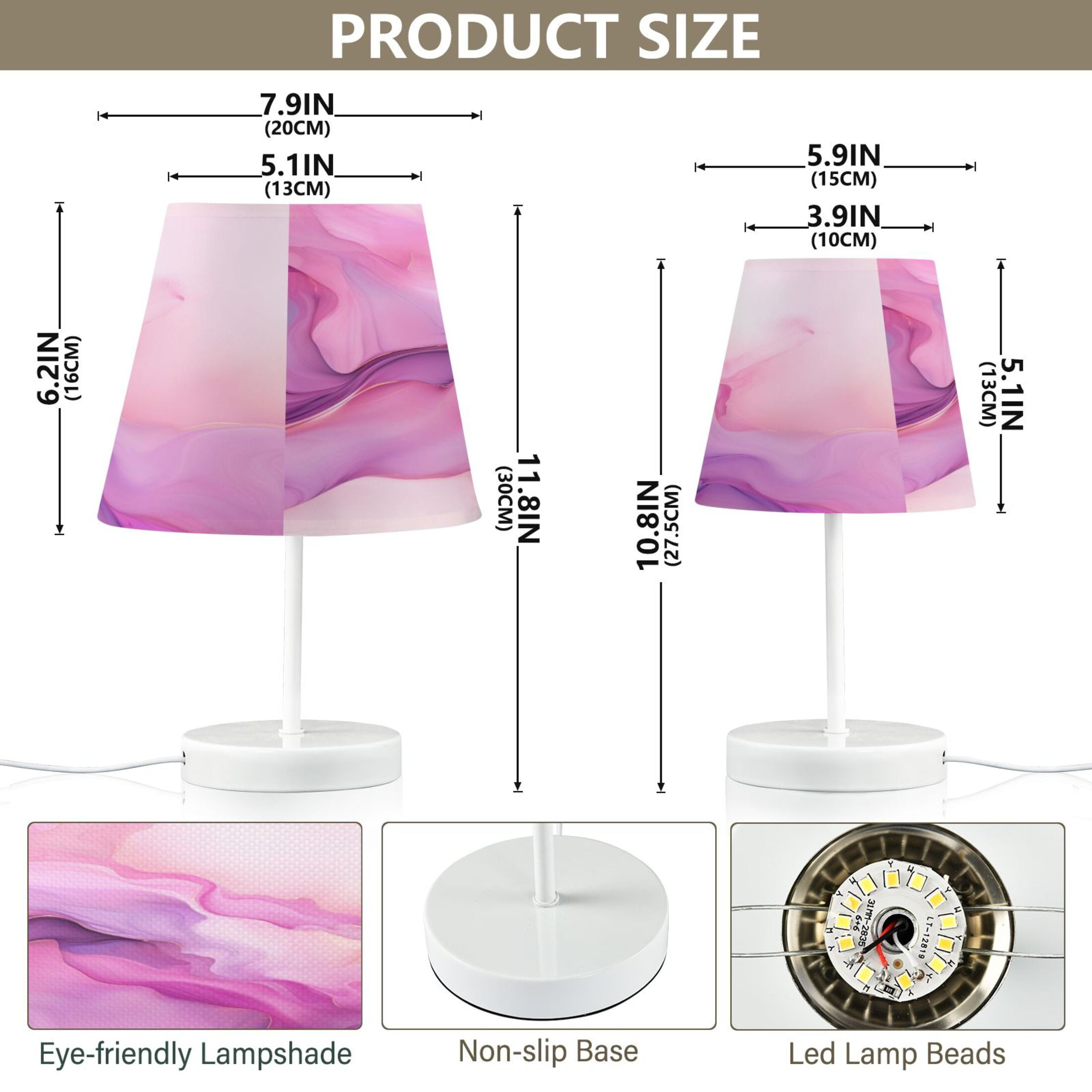 Pink Purple Marble Desk Lamp LED Table Nightstand Lamps with 3 Color Temperatures for Home Bedroom Living Room Decor 6x11