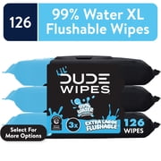 LiL DUDE Flushable Wipes, Extra Large Fragrance Free Wet Wipes, 126 Count, 3 Pack