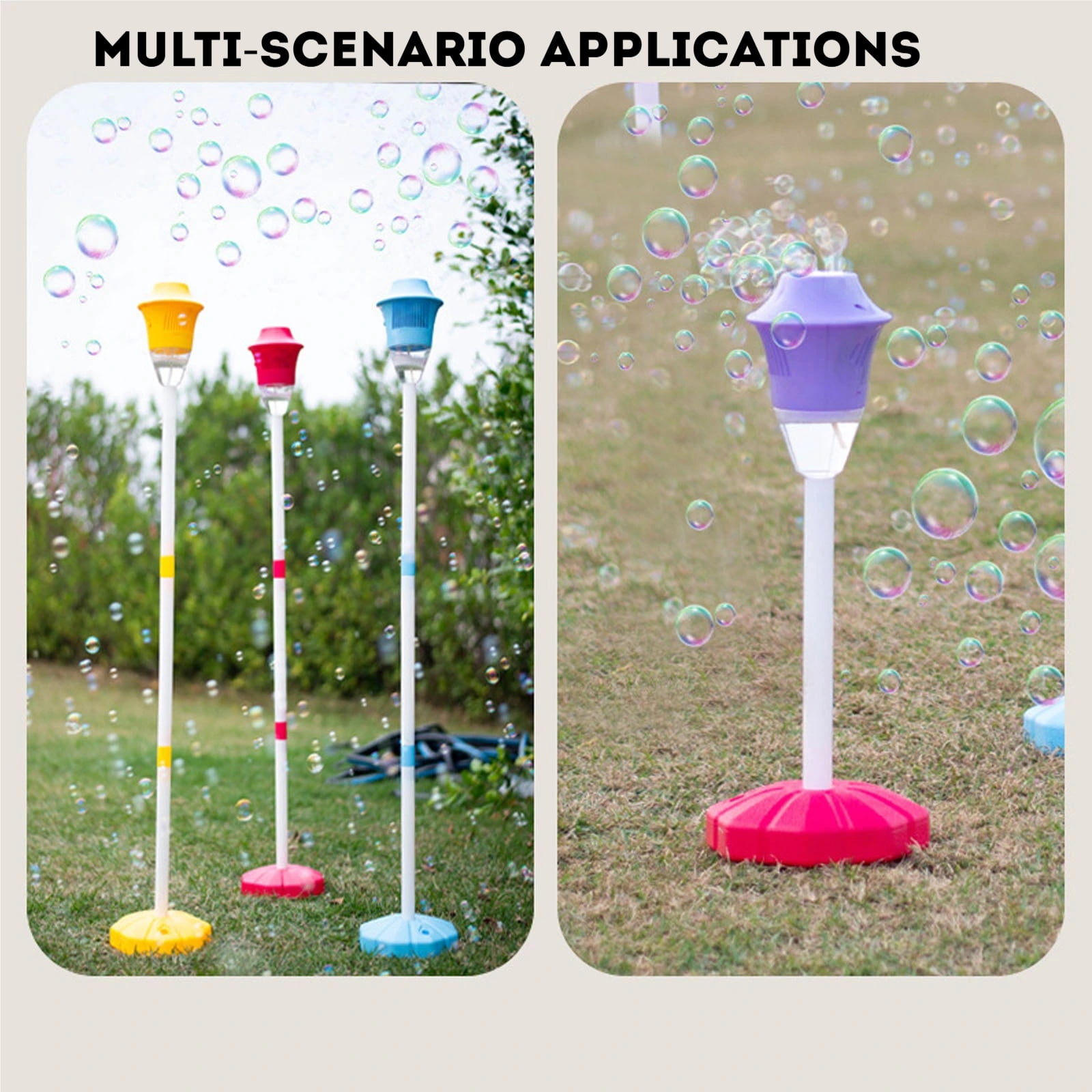 Glow Burst Bubble Fountain, 47” Adjustable Vertical Bubble Blower with Water-Filled Stable Base, Battery Powered with Music & 3-Level Height for Outdoor Parties, Weddings & Kids Events