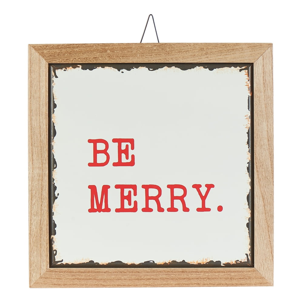 Holiday Time Be Merry Hanging Sign Christmas Decoration, 12&quot; x 12