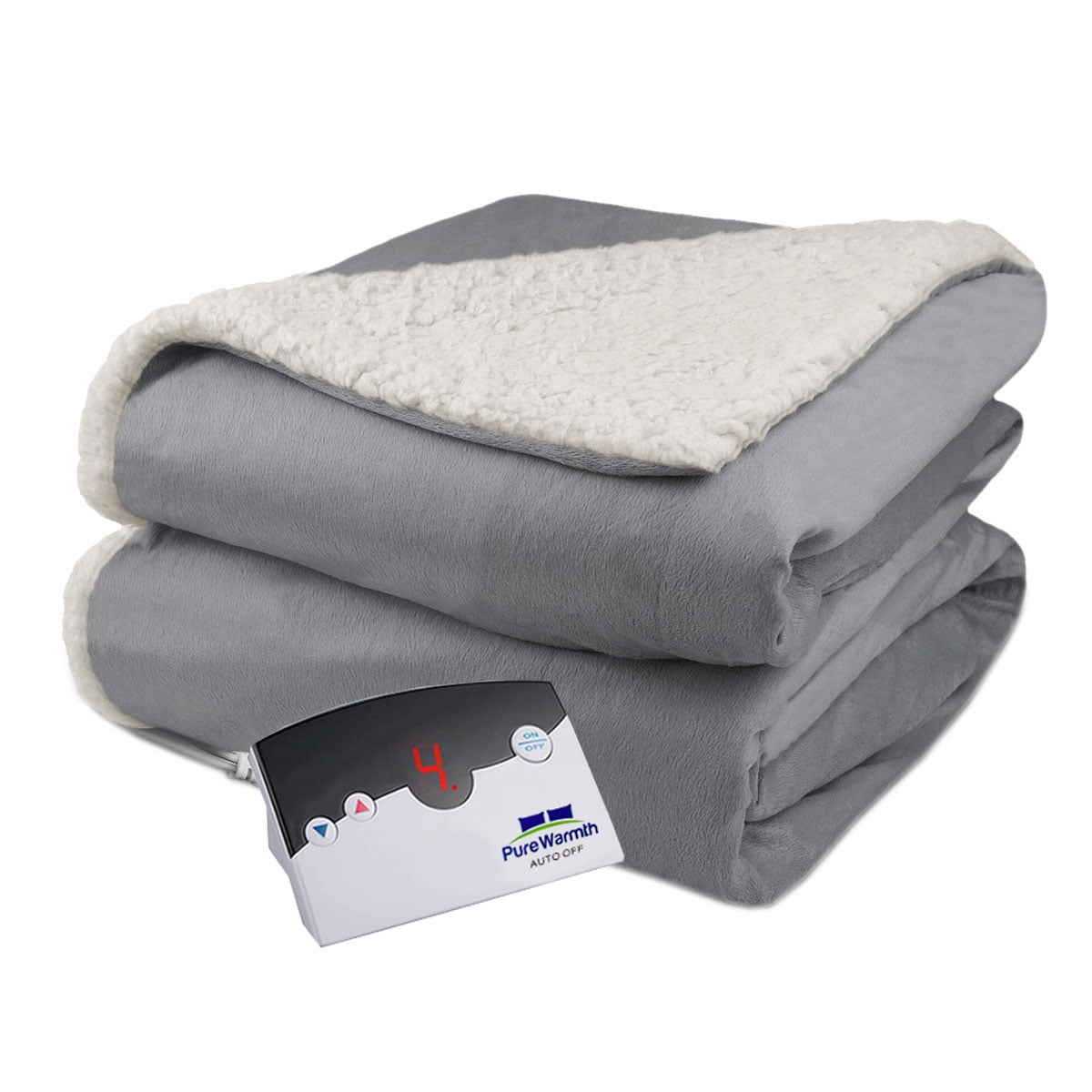 Pure Warmth Velour Sherpa Electric Heated Warming Blanket Queen Gray -  Walmart.com