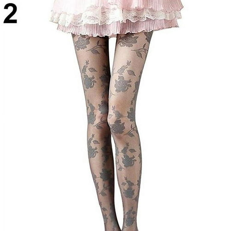 Women Rose Pattern Sexy Long Socks Pantyhose Stocking Tights