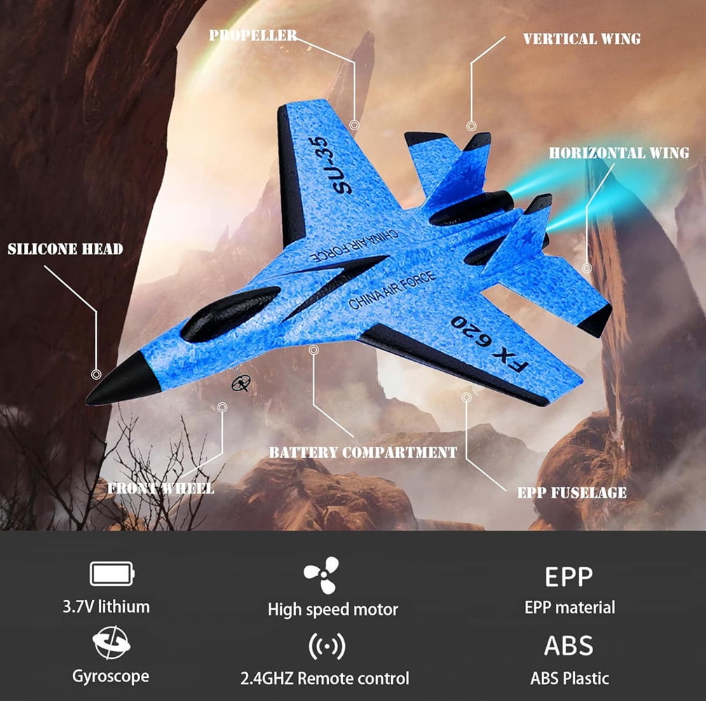 Roofworld RC Plane SU-35 Remote Control FX620 Glider 2.4GHz 3-Axis Gyro Airplane Toy Gift(blue)