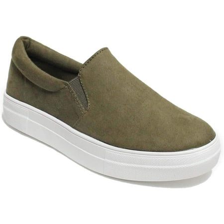 

Soda Flat Women Shoes Slip On Loafers Casual Sneakers Memory Foam Insoles Hidden Platform / Flatform Round Toe HIKE-G Olive Khaki Green 8.5
