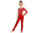 thumbnail image 3 of CHICTRY Toddler Girls Mesh Patchwork Unitard Full Length Gymnastic Leotard Tumbling Bodysuit Color Block Dance Jumpsuit Red 14, 3 of 6