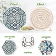thumbnail image 4 of Haosy Set of 6 Drink Woven Coaster with Holder Heat Resistant Non-Slip Bar Coasters 4 Inches Blue Pink Flower Damask, 4 of 7