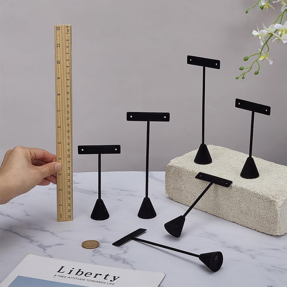 6 Pcs T-Bar Jewelry Display Tower (4.7/6.69inch) Height Black Velvet Earring Hanger Showcase Jewelry Earring Organizer for Online Store Photography