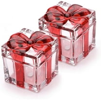 Set of 2 Christmas Candy Jars - Red Glass with Bowknot Lid, Square Crystal Peppermint Candy Dish, Serving Tray and Platter - Holiday Decor