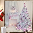 thumbnail image 2 of Christmas Shower Curtains for Bathroom, Christmas Tree with Pink Balls Xmas Gifts Fireplace Shower Curtain Set with 12 Hooks, Winter Holiday Decor Fabric Bathroom Curtains, 72x72 Inch, 2 of 6