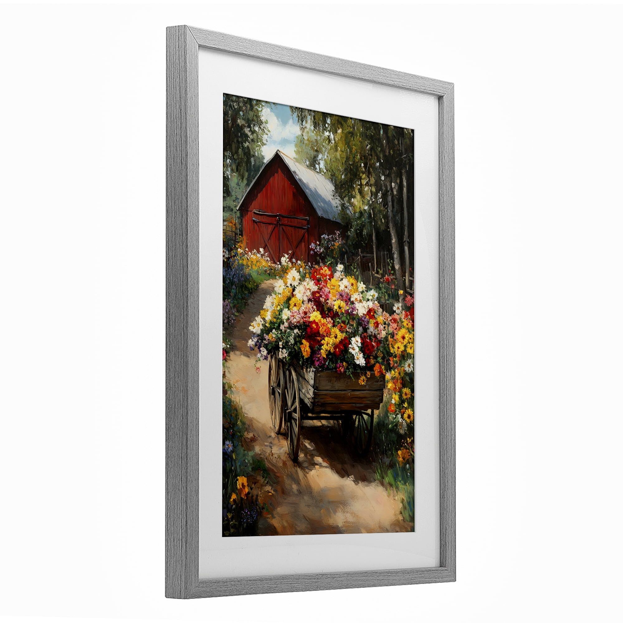 Stupell Industries Floral Wagon in Summer Garden Gray Framed Print Under Glass, design by Franklyn Gregory