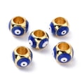 thumbnail image 2 of Real 18K golden Plated Brass European Beads with Enamel Long-Lasting Plated Round with Evil Eye Dark Blue 8x6mm Hole: 4.5mm, 2 of 3