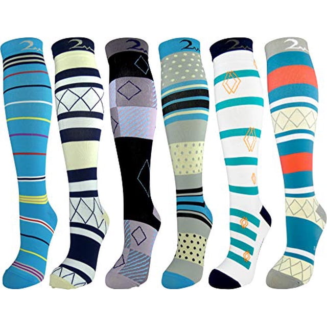 Mens, Womens 6 Pair Colorful Design Compression Socks. Striking Collection M/L