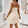 thumbnail image 4 of Women's 2 Piece Outfits 2026 Summer Split Front Strapless Bandeau Tube Top Matching Shorts Clubwear Sets Beige L, 4 of 4