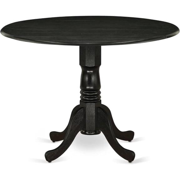 FurniFact Round Table, Two Drop Leaves, Wirebrushed Black Finish, Solid Wood, 42-Inch