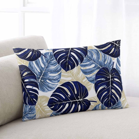 Blue Palm Leaves Small Pillow Covers, Farmhouse Summer Beige Tropical Plants Soft Throw Pillow Cases with Invisible Zipper, Decorative Pillowcase Pillows Protectors for Sofa Bed Chair 12"x20"