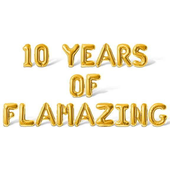 Letter Balloons - 10 YEARS OF FLAMAZING 16" Inch Alphabet Letters Foil Mylar Balloon 10th Birthday Party Banner (Gold)