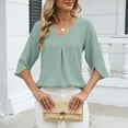 thumbnail image 4 of Annhoo Plus Size Tops for Women Dressy Casual Solid Color V Neck 3/4 Length Sleeve Blouses Spring Summer Clothes, 4 of 8