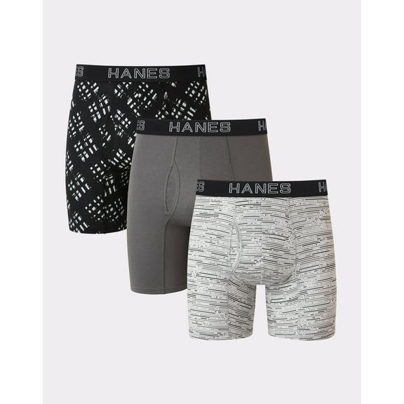 Hanes Ultimate Men's Boxer Briefs, Moisture Wicking, Grey/Black Assorted, 3-Pack S