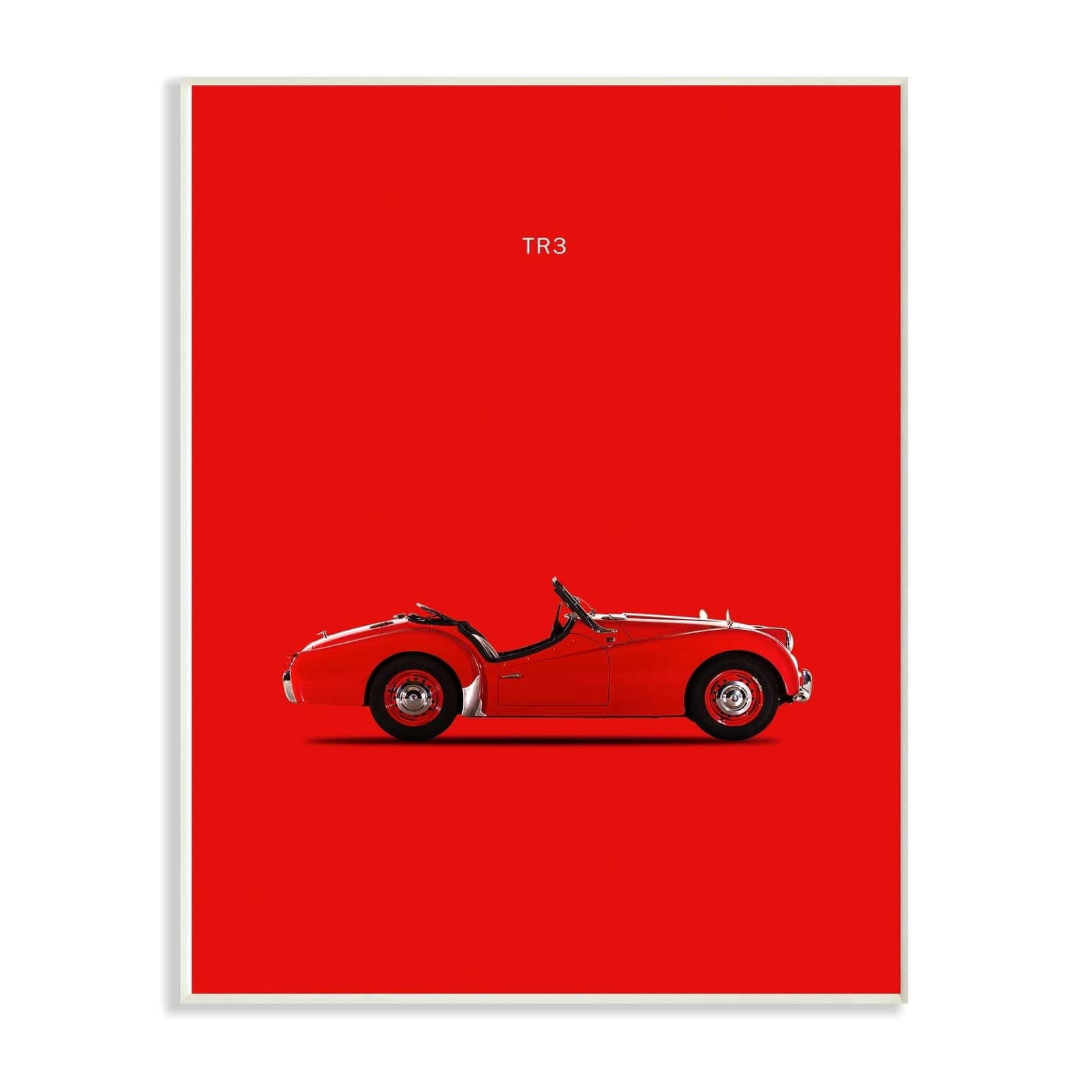 Minimal Bright Bold and Shiny TR3 Red Car Poster Wall Plaque Art, 10 x 0.5 x 15