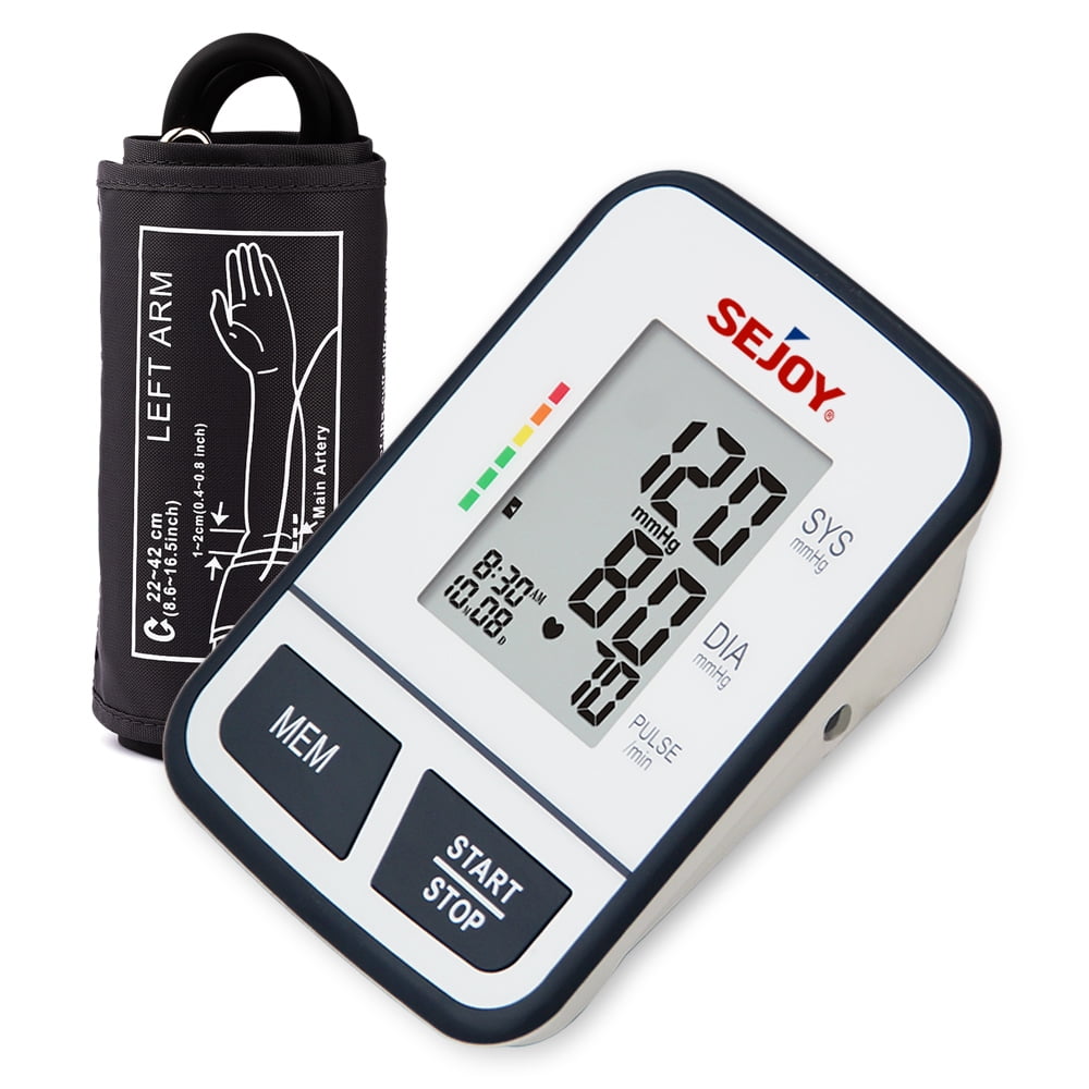 Sejoy  Upper Arm Blood Pressure Monitor, Large Adjustable Cuff, Heartbeat Rate Pulse Monitor, 120 Sets Memory, Batteries Included