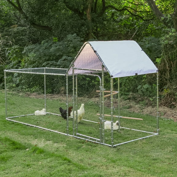 Walsport 10 ft. Metal Large Chicken Coop,Outdoor Walk-in Chicken Runs for Yard, Poultry Cage(Sliver)