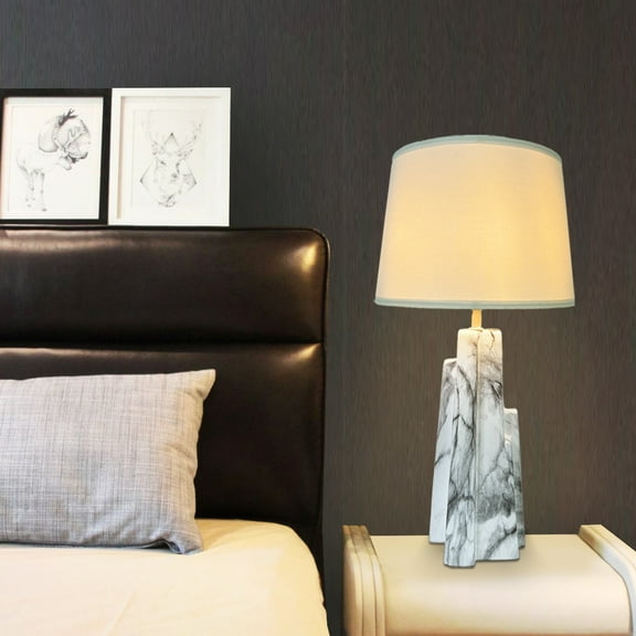 JuGuo Ceramic Table Lamp for Bedroom - 3 Way Dimmable with USB Port & 4W LED Bulb- Touch Control Modern Table Lamp with Clothwork Lampshade, Perfect for Living Room & Home Office Decor