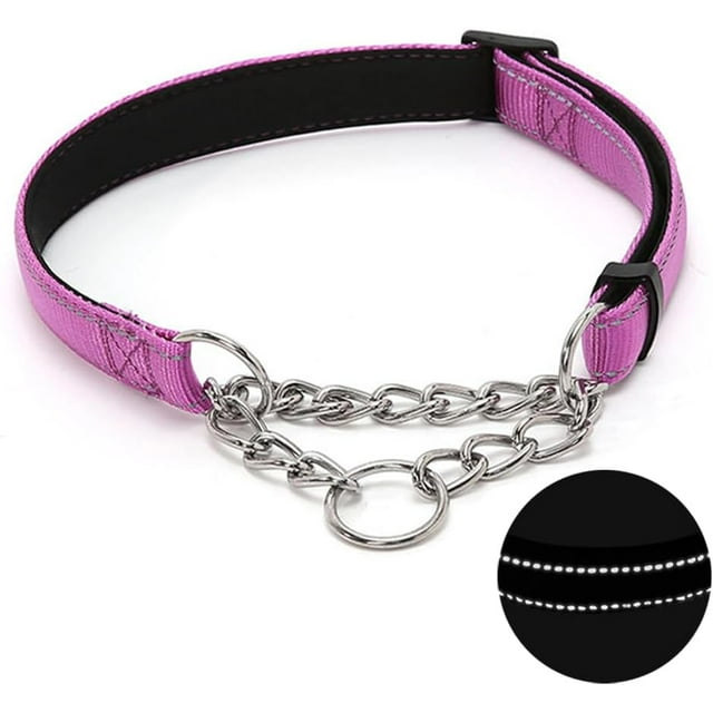 Collier pour Chien Martingale avec Chaîne en Acier Inoxydable, Collier Réfléchissant en Nylon Rembourré Doux Réglable, Chaîne Robuste Sans Traction pour l'Entraînement à la Marche pour Grands, Moyens, Petits Chiens (Violet, 16.5 Pouces-27.6 Pouces)