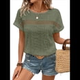 thumbnail image 1 of Blusas Bohemias de Punto con Cuello Redondo, Corta, Bordadas, con Encaje y Aberturas para Mujer Verde XXL, 1 of 9