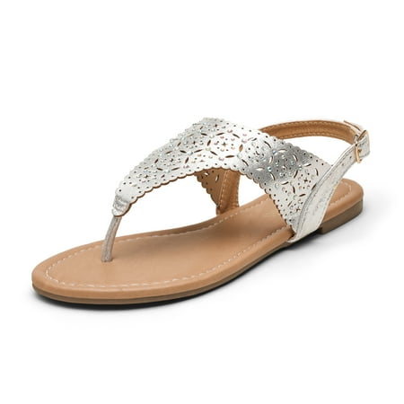 

Dream Pairs Women s Rhinestone Casual Wear Cut Flat Sandals Beach Dressy T-Strap Thong Sandals Medinie