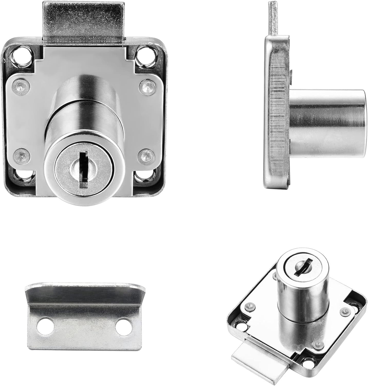 ABCISI 4 Pack Cabinet Drawer Locks with Keys, Keyed Alike Furniture Locker Lock, 3/4" 20mm Cylinder Cam Drawer Locks Chrome-Finish Zinc Alloy, Security cam Drawer Lock for Wardrobe Dresser Mailbox