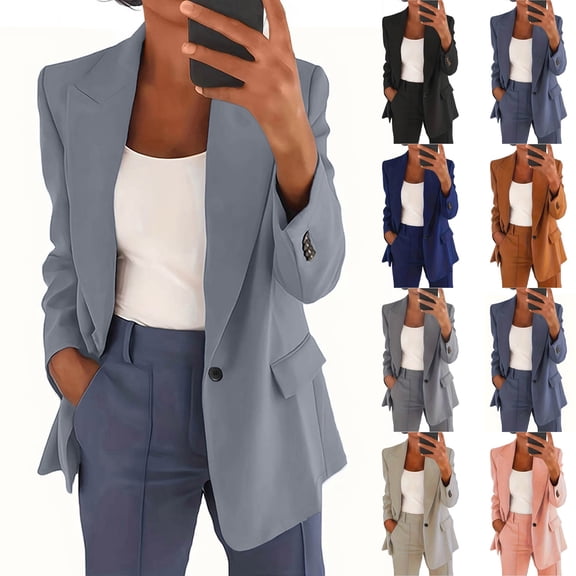 Women's Fashion Lapel Slim Fit Cardigan Blazer Jacket Beige L