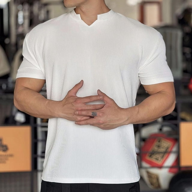 pstuiky camisetas camisas para hombre, Camiseta deportiva de verano para hombre, de manga corta, antiarrugas y con cuello en V. camisetas de hombre xxl