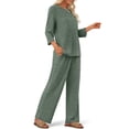 thumbnail image 2 of Fantaslook Pajamas Sets for Women Casual Two Piece Lounge Sets 3/4 Sleeve Crew Neck Top Wide Leg Pants Vacation Travel Outfits, 2 of 9
