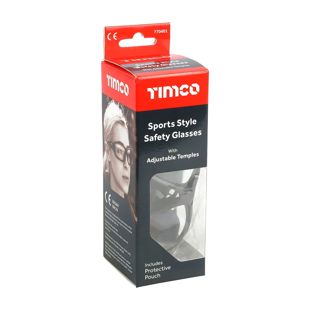 Timco - Sports Style Safety Glasses - With Adjustable Temples - Clear (Size One Size - 1 Each)