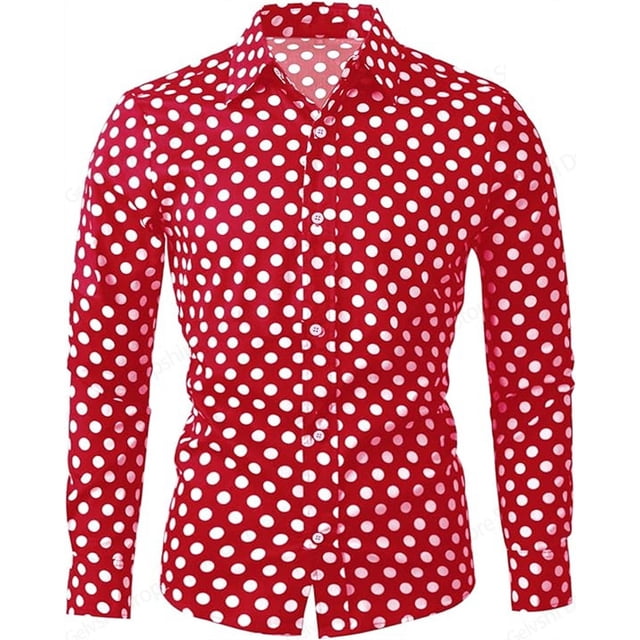 Camisa de hombre con lunares, camisas hawaianas de manga larga, camisa de moda para hombre y mujer, blusa con solapa, ropa para hombre, blusa cubana de un solo pecho