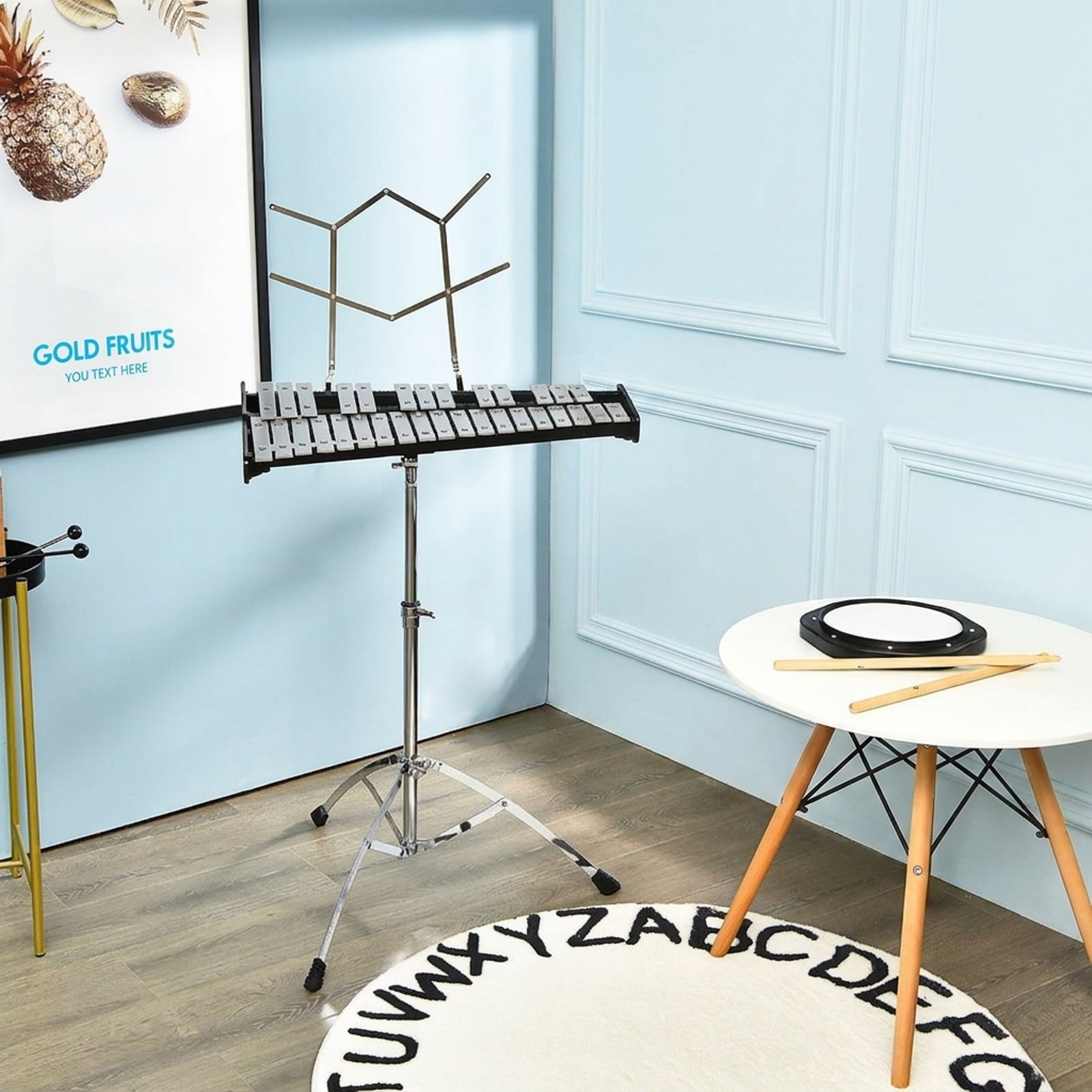 Redsmile 32-Note Glockenspiel Xylophone Bell Kit with Adjustable Steel Stand and Mallets for Students and Bands, Black