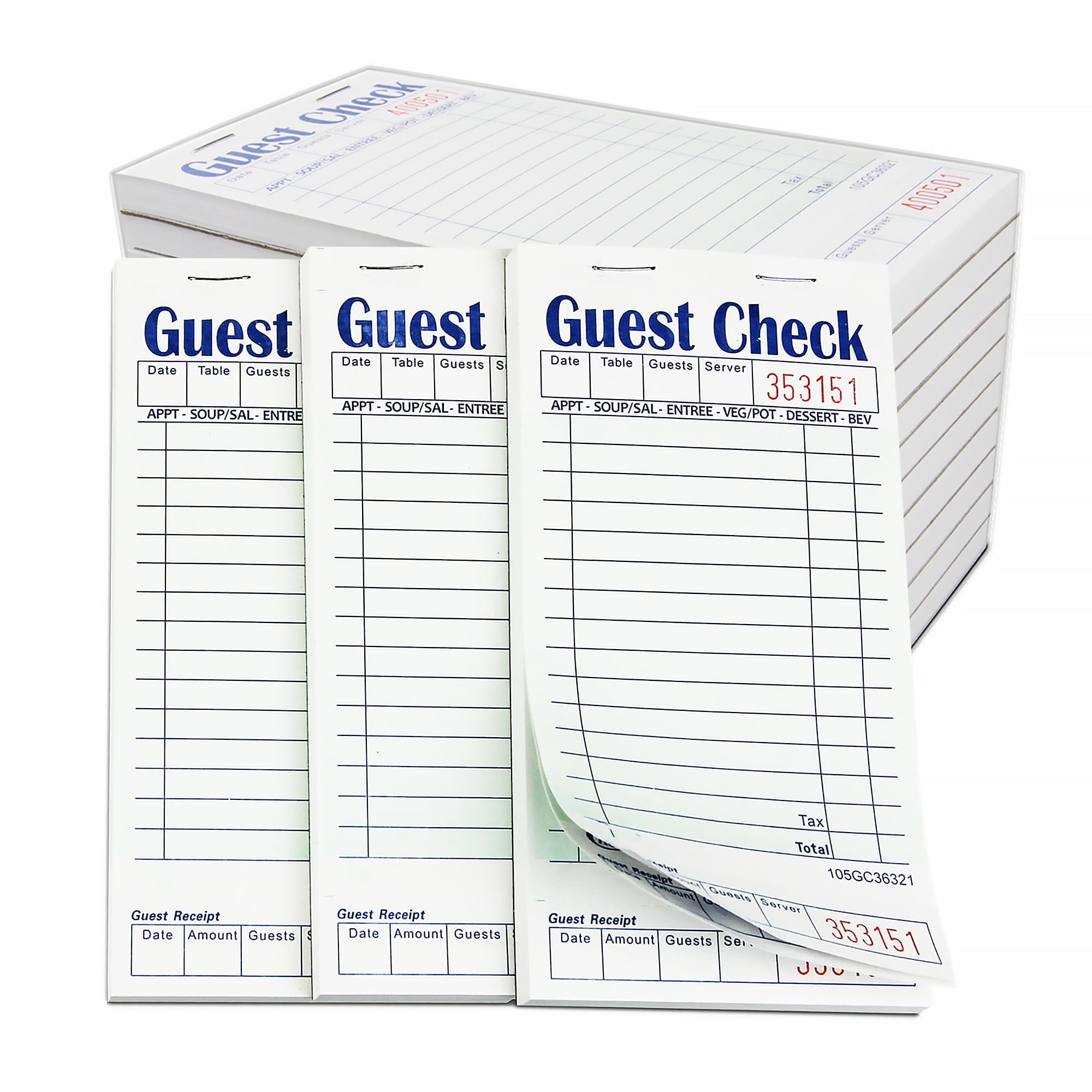 [5 Pads, 50 Sheets/Pad] Single Part Guest Checks Pad for Restaurants