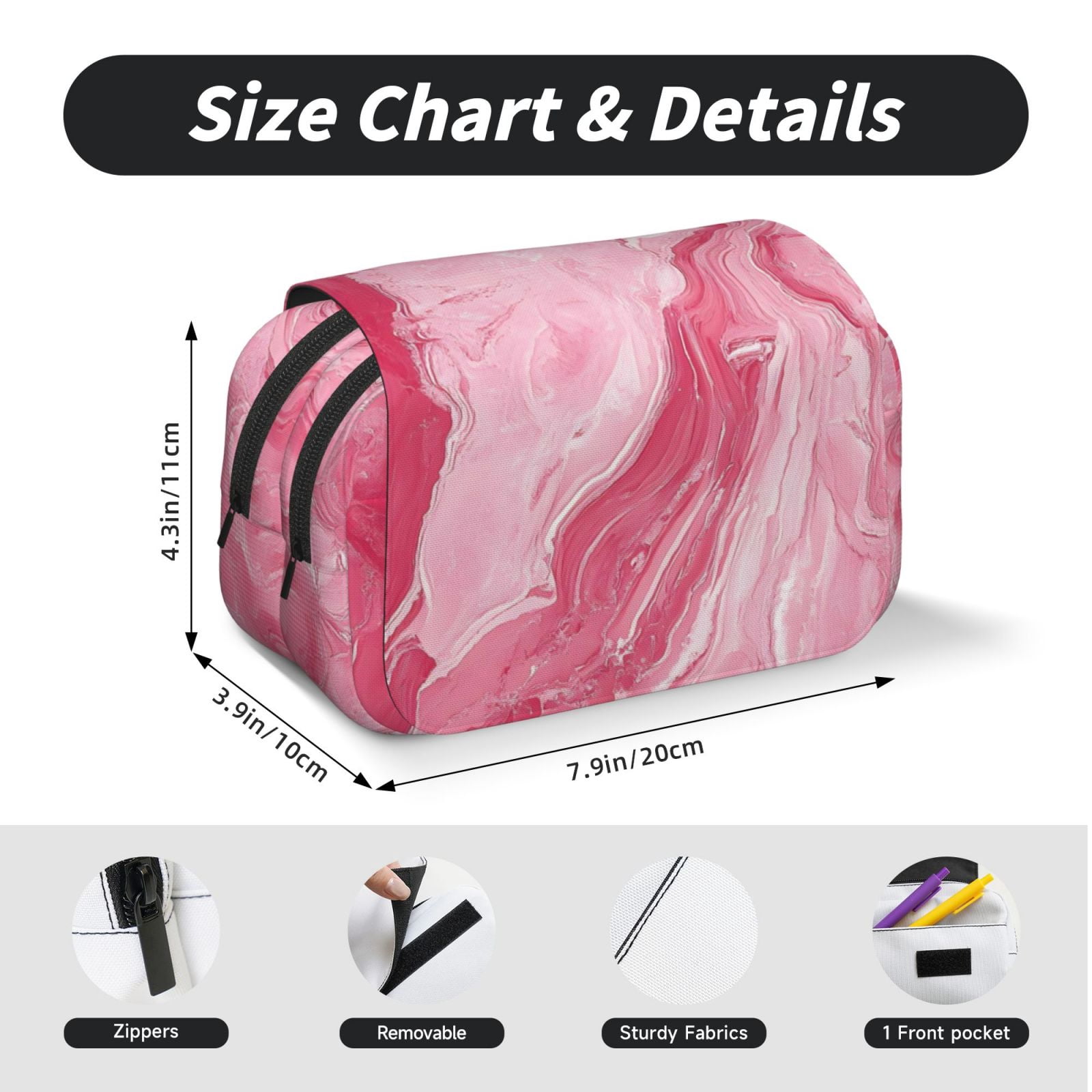 Large-Capacity Flip-Top Double-Layer Pencil Case, Multi-Functional Pocket Pen Case, Durable Stationery Organizer Pink Marble_21256_4
